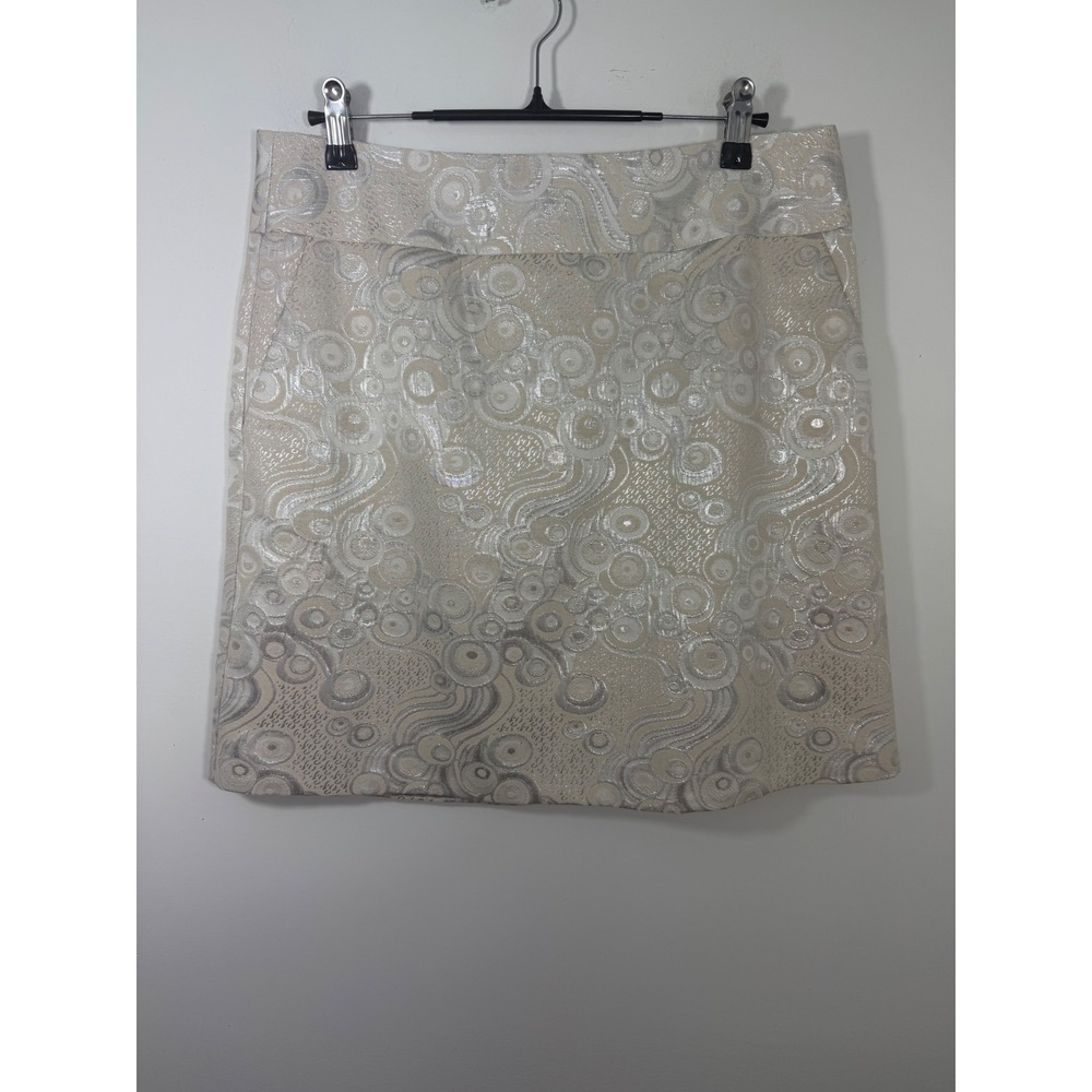 Banana‎ Republic Silver Metallic Jacquard Mini Skirt Swirl Brocade 6 Fall 2011